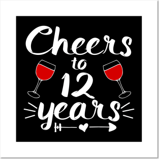 Cheers to 12 years Anniversary Gifts For Women and Men Posters and Art